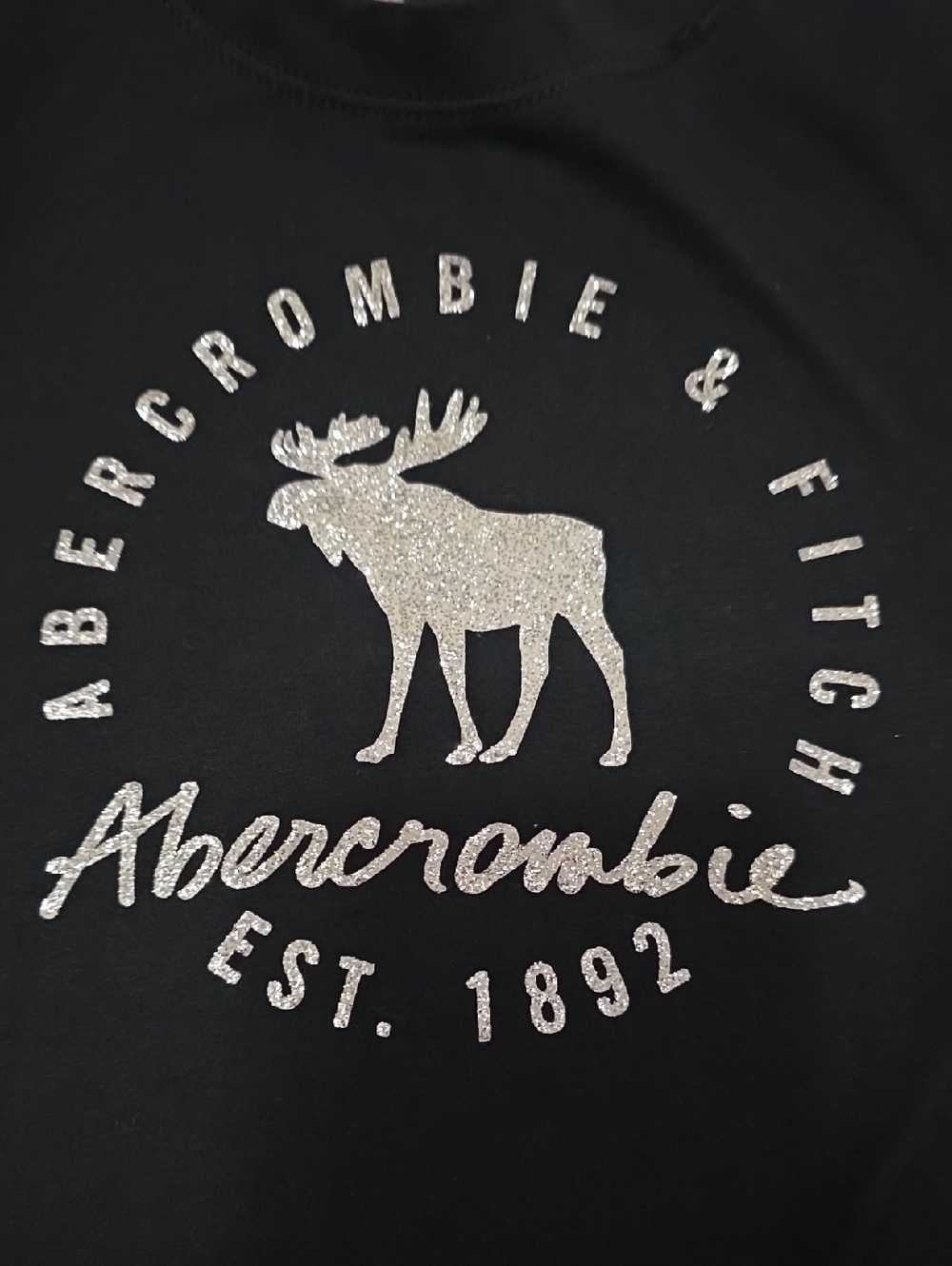 Abercrombie & Fitch Black Tee with Glitter Moose Graphic Girls 9/10 - Picture 4 of 4